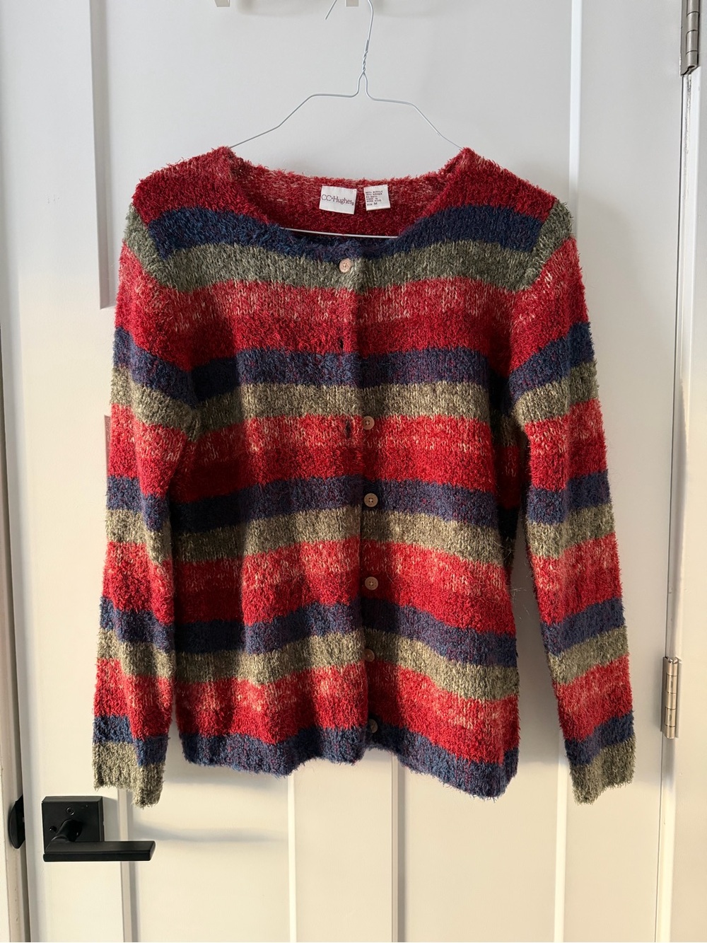 Vintage Mohair Striped Button-Front Cardigan (Red | Blue | Green | Medium)